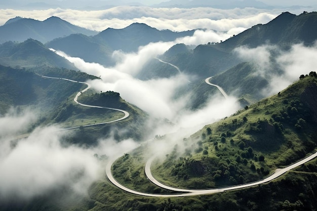 Camino sinuoso en las montañas