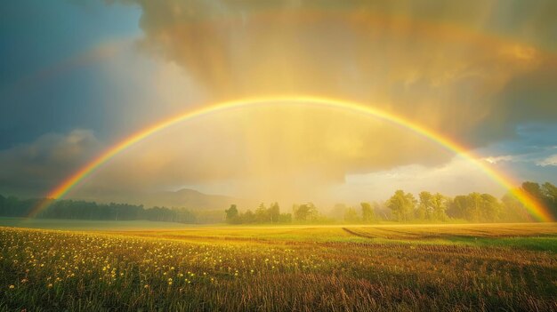 Camino de tierra con un arco iris en el fondo