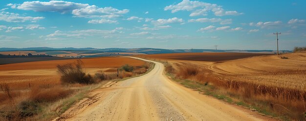 Foto un camino de tierra con un camino de tierra y un campo con un fondo de cielo