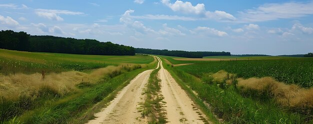 Foto un camino de tierra con un campo en el fondo