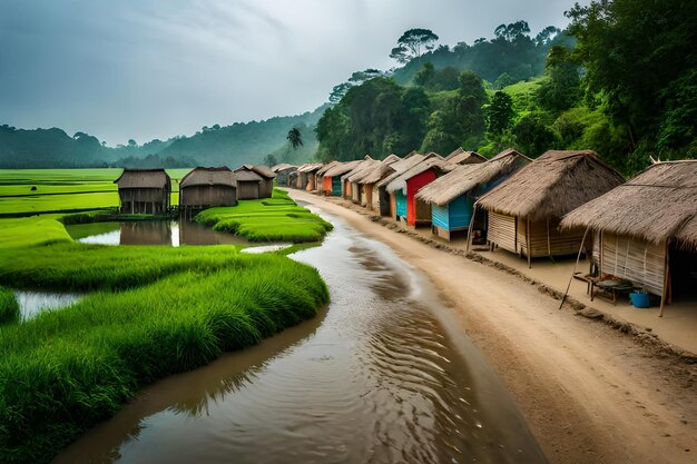 un camino de tierra con una casa en él