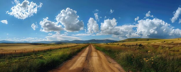 Foto un camino de tierra con un cielo y nubes en el fondo