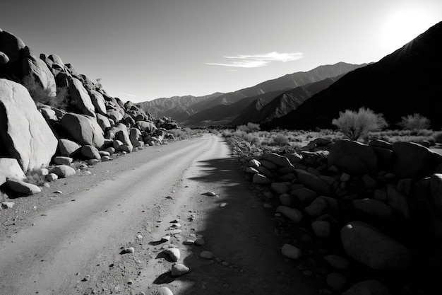 Camino de tierra escénico en blanco y negro IA generativa