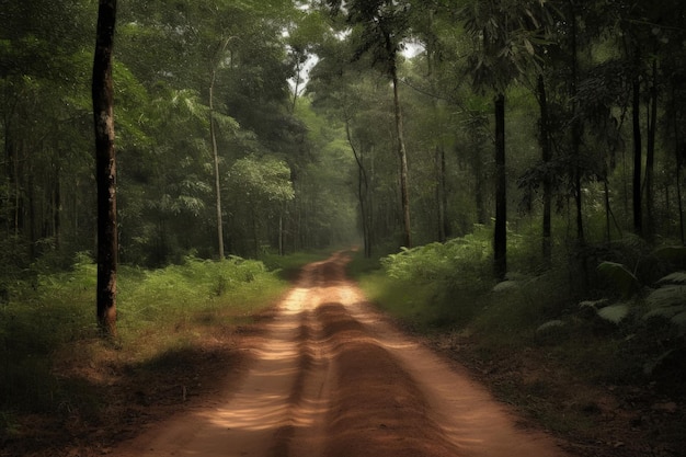 Un camino de tierra en medio de un bosque IA generativa