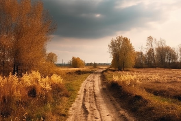 Un camino de tierra en otoño