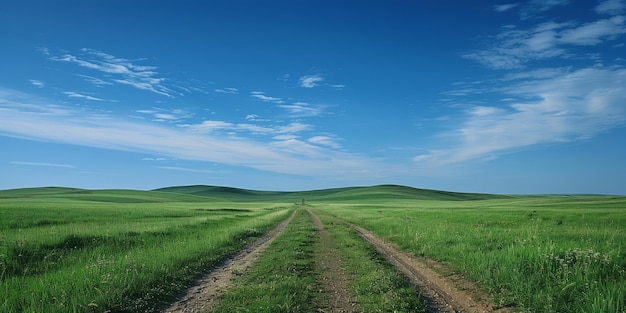 Foto camino de tierra a través de un campo de hierba
