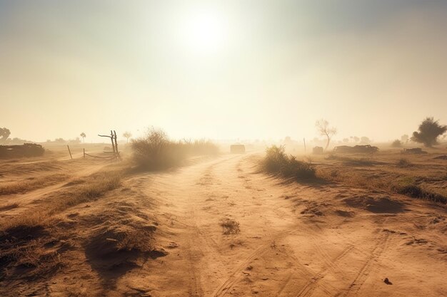 un camino de tierra con una valla y una valla en el fondo