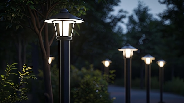 Foto un camino tranquilo por la noche con farolas iluminadas