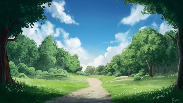un camino a través de un bosque con un camino que conduce a un bosque