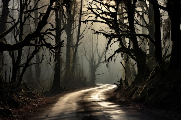 Foto el camino a través del bosque oscuro