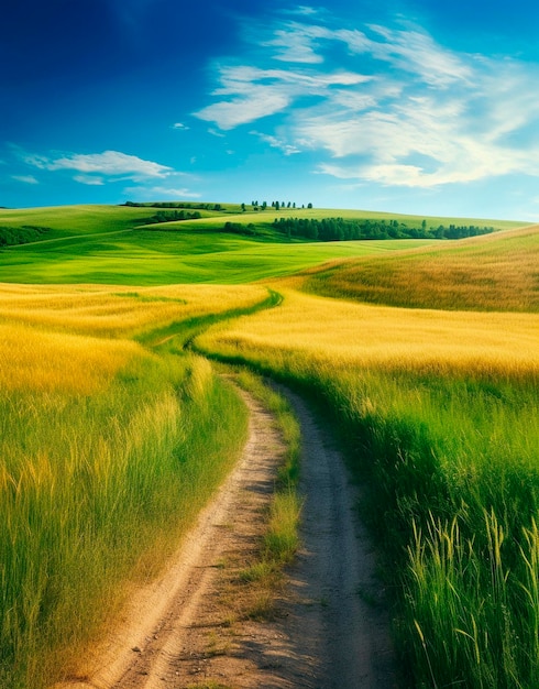 Camino a través del campo verde de verano