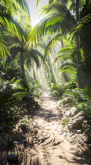 Foto un camino a través de una jungla con un camino por la jungla