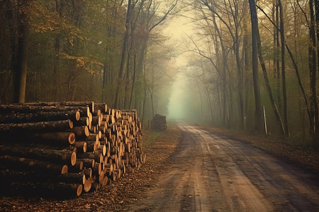 Un camino con troncos en el bosque