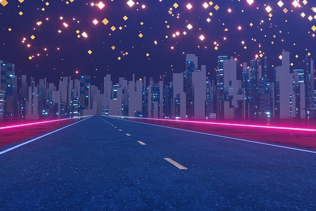 Camino urbano y cielo estrelladoconcepto abstractorepresentación 3d