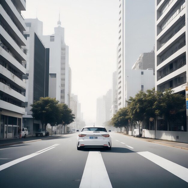 Foto camino vacío de la ciudad con un coche deportivo