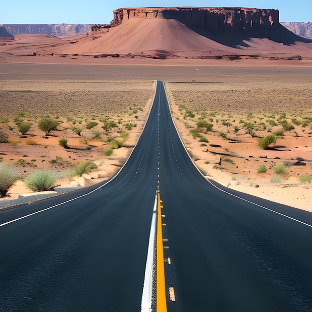 Foto un camino vacío en medio del desierto