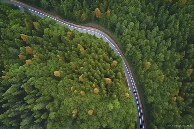 Camino en vista de madera desde el dron