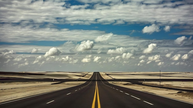 Caminos vacíos tierra y nubes en el cielo