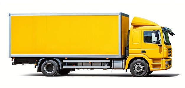 Foto camión amarillo moderno sobre un fondo blanco