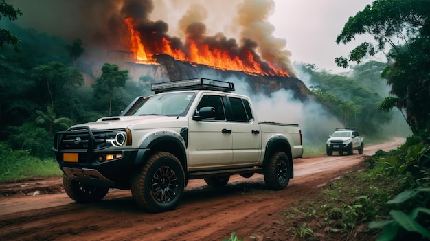 Un camión blanco conduciendo por un camino de tierra.