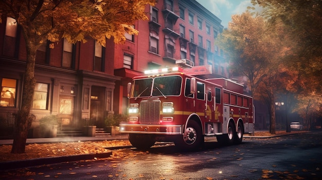 Foto camión de bomberos en la calle generativo ai