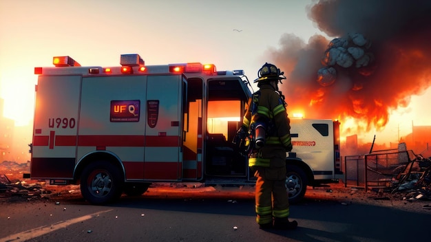 Un camión de bomberos con la palabra fq en el lateral.