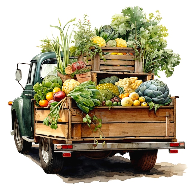 Foto camión con cajas de verduras