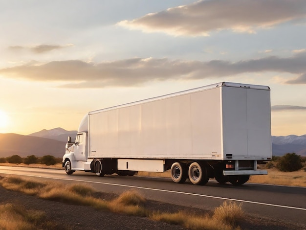 Foto un camión de carga blanco con un remolque vacío blanco para publicidad en una carretera en los estados unidos