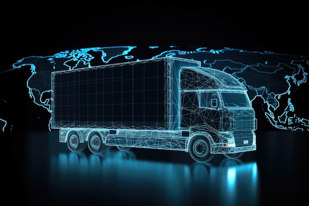 Camión de carga resplandeciente Entrega futurista y concepto logístico IA generativa