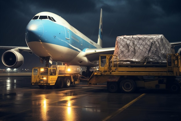 Camión cargando carga en avión