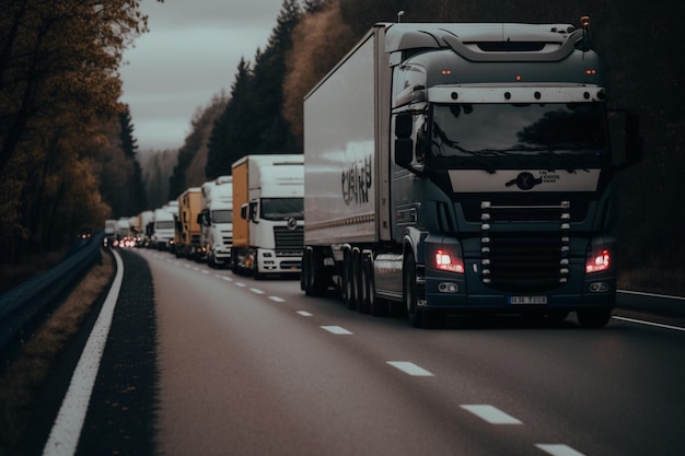 Foto un camión en la carretera con un cartel que dice 'camioneros'