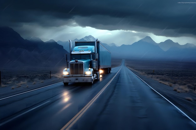 Camión en la carretera por la noche