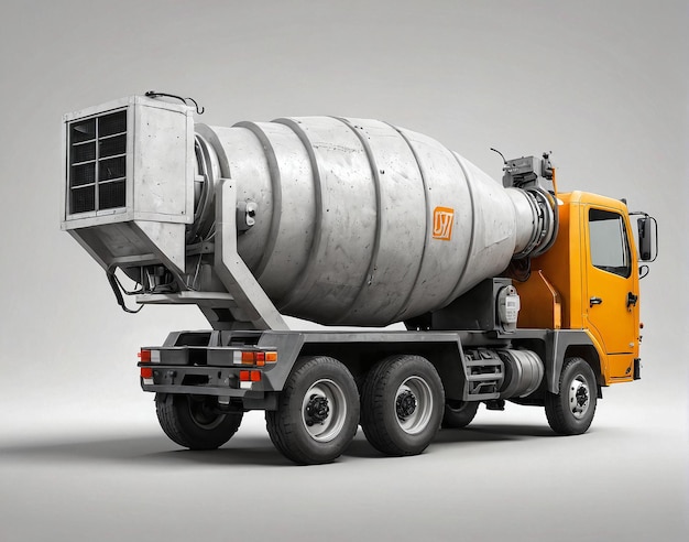 un camión de cemento con un mezclador de cemento en la parte trasera