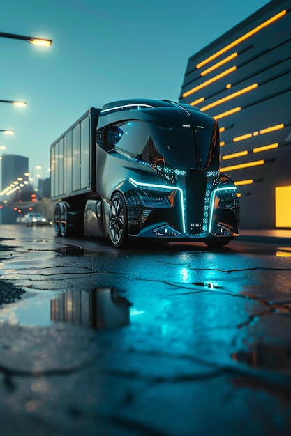 El camión cibernético moderno conduciendo en la carretera