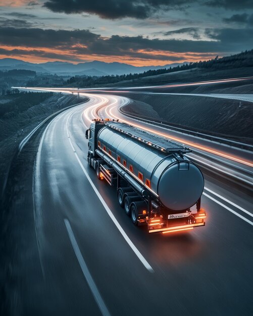 Camión cisterna de combustible en la carretera