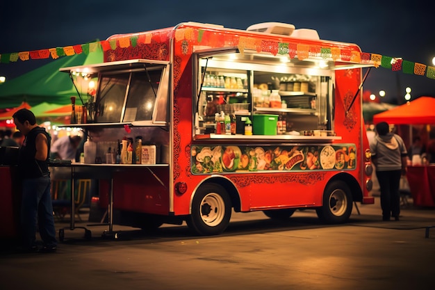 Camión de comida mexicana en un festival gastronómico