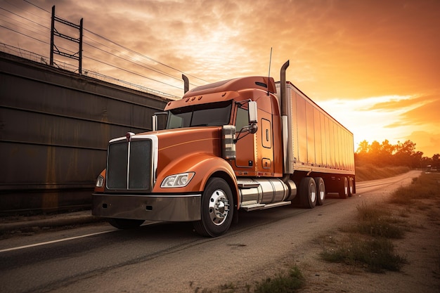 Camión con contenedor en logística de transporte de carga por carretera IA generativa