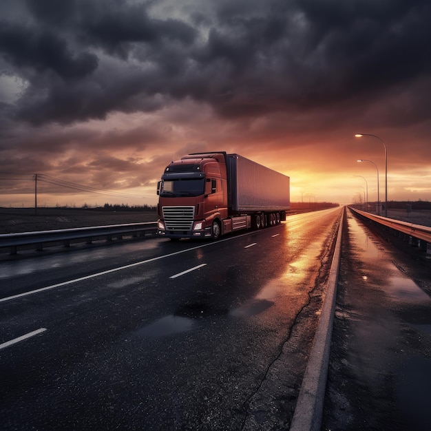 Camion con contenedor en el transporte de mercancías por carretera generativo ai