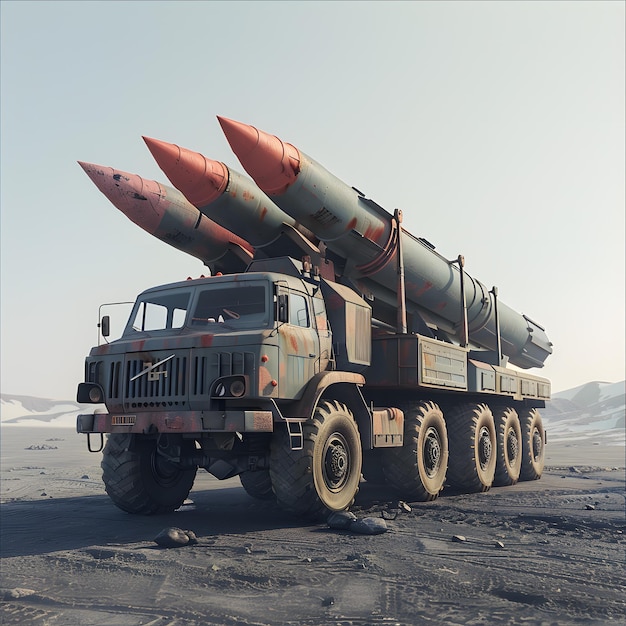 Un camión de la cuadrícula de misiles está estacionado en la carretera