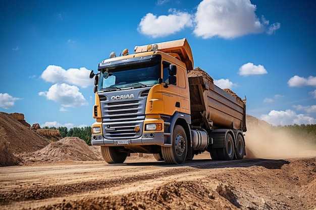 Foto un camión de descarga que transporta una carga de tierra en un sitio de construcción mejor imagen de camión de carga