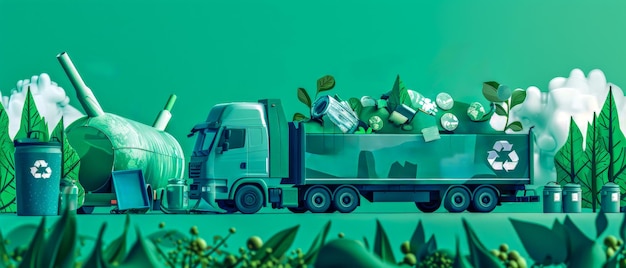 Un camión está conduciendo por una carretera con un gran contenedor de basura detrás de la importancia del reciclaje