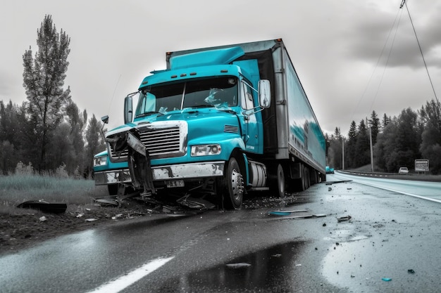 El camión está parado al costado de la carretera en un accidente IA generativa