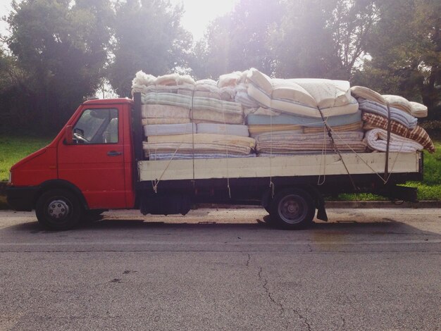 El camión estacionado en la calle contra los árboles