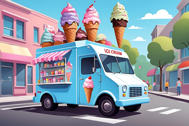 Foto el camión de helados ai art diseño de ilustraciones de dibujos animados