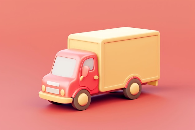 un camión de juguete con la palabra rojo en el lado Modelo de camión de carga de dibujos animados 3D que representa el transporte de carga