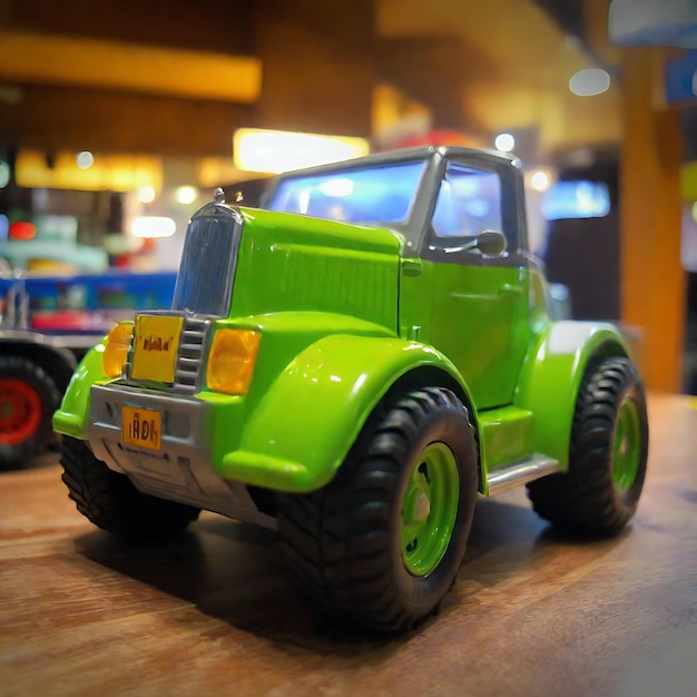 Foto un camión de juguete verde con el número 18 en el frente