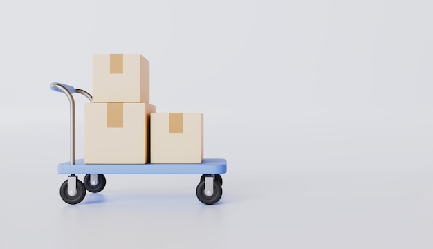 Camión de mano con cajas de cartón Carril de transporte Concepto de servicio en línea de entrega logística de carga