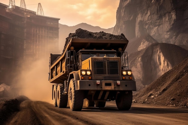Camión de minería de carbón en el sitio industrial AI