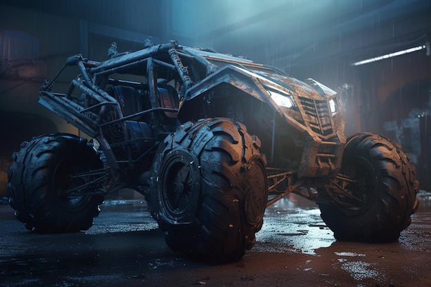 Un camión monstruo en una escena oscura de la película Monster Truck.