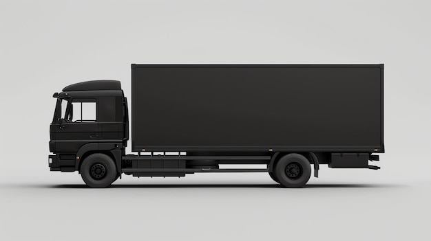 Camión negro sobre un fondo blanco El camión es un camión de caja con una gran área de carga El camión también tiene un interior negro
